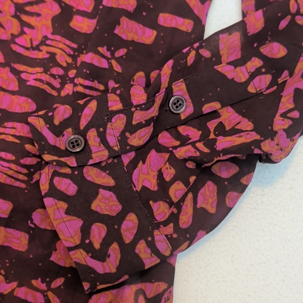 VS Moda Int'l Semi Sheer Pink & Brown Button-Down Blouse - Size Medium - Picture 5 of 8